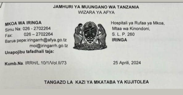 5 Vacancies Open at Iringa Regional Referral Hospital