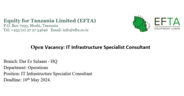 EFTA Tanzania Hiring IT Infrastructure Specialist Consultant