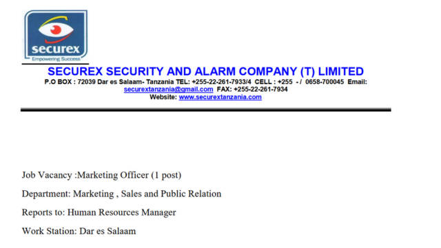 Securex Security and Alarm Company Hiring Marketing Officer