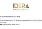 Idera Mineral Resources Limited Hiring Human Resource Administrator